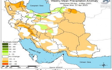 تحلیل پیش بینی هفتگی بارش کشور بر مبنای نقشه های احتمالاتی از ۸ اردیبهشت ماه تا ۱۸ خرداد ماه سال ۱۴۰۴