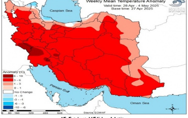 تحلیل پیش بینی هفتگی دمای هوای کشور بر مبنای نقشه های احتمالاتی از ۸ اردیبهشت ماه تا ۱۸ خرداد ماه سال ۱۴۰۴