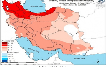 تحلیل پیش بینی هفتگی دمای هوای کشور بر مبنای نقشه های احتمالاتی از ۶ مرداد ماه تا ۱۶ شهریور ماه سال ۱۴۰۴