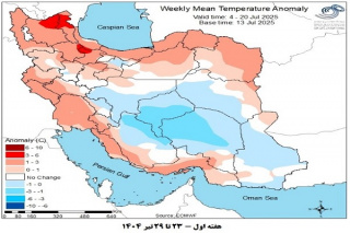 تحلیل پیش بینی هفتگی دمای هوای کشور بر مبنای نقشه های احتمالاتی از ۲۳ تیر ماه تا ۲ شهریور ماه سال ۱۴۰۴